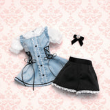 Dolly Parfait Coord Shorts Set / Chimikko & Mini (White x Pale Blue)