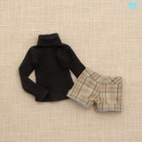 Black Turtleneck Sweater & Plaid Shorts Set / Mini