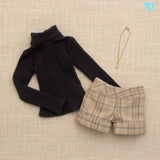 Black Turtleneck Sweater & Plaid Shorts Set