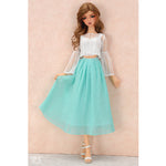 See-through Blouse & Pleated Skirt Set