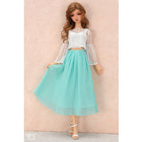 See-through Blouse & Pleated Skirt Set