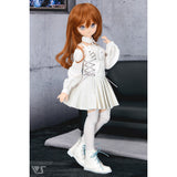 White Synthetic Leather Pinafore Dress Set / Mini